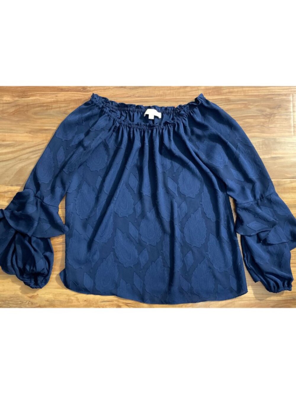 Michael Kors Off The Shoulder Navy Blue Floral Leaf pattern Ruffles Size S